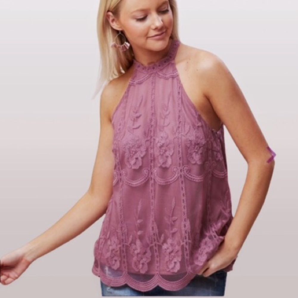 SALE Altar'd State Mauve Purple Lace High Neck Flowy Halter Top